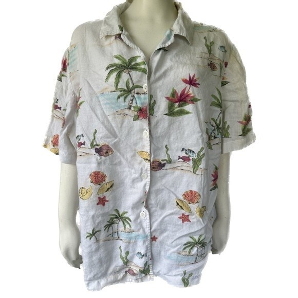 JM Collection BY Jennifer Moore Women's Linen Floral Button Down Shirt 24W - Picture 1 of 5